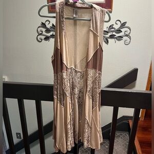 John Mark Lace Trim Vest/Duster in Brown and Cream #OC212